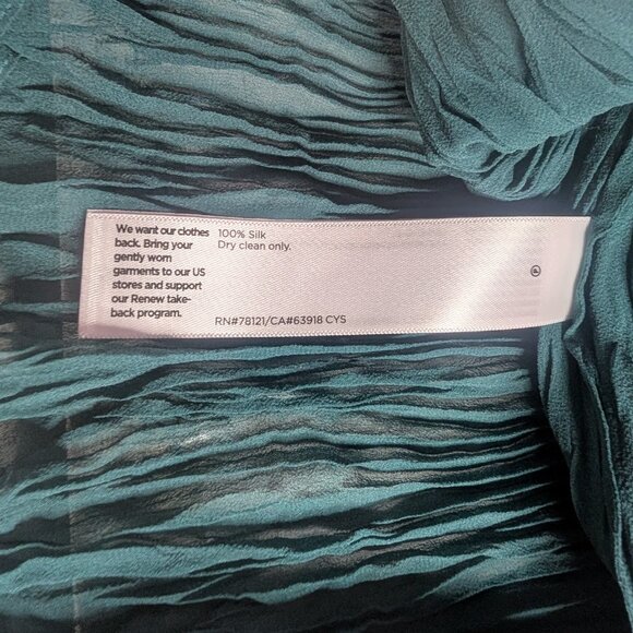 Eileen Fisher | Crinkled Sheer Silk Georgette Bateau Neck Long Top Aegean Green - Picture 11 of 12